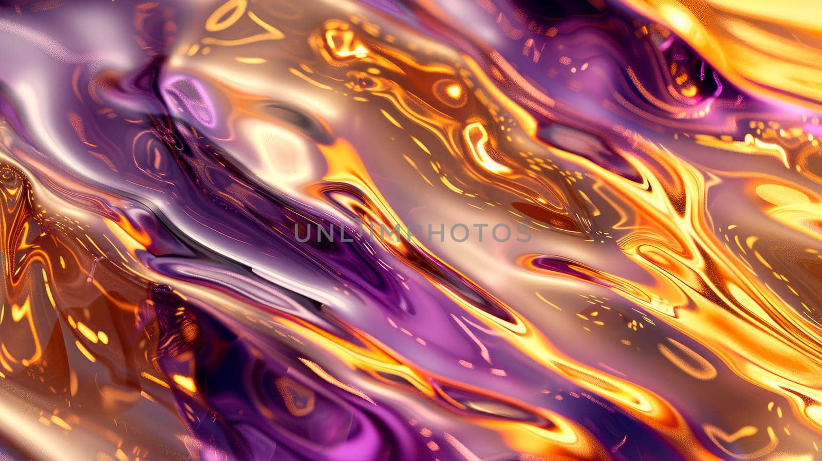 Texture of golden and purple wave metallic background. Colored metallic liquid surface for poster wallpaper and banner. AI generated