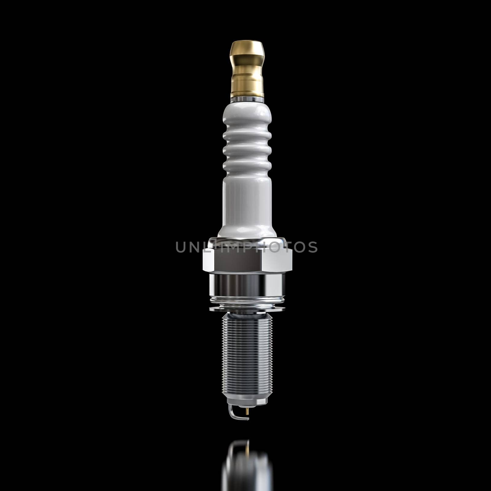Spark plug isolated on black background 3d render