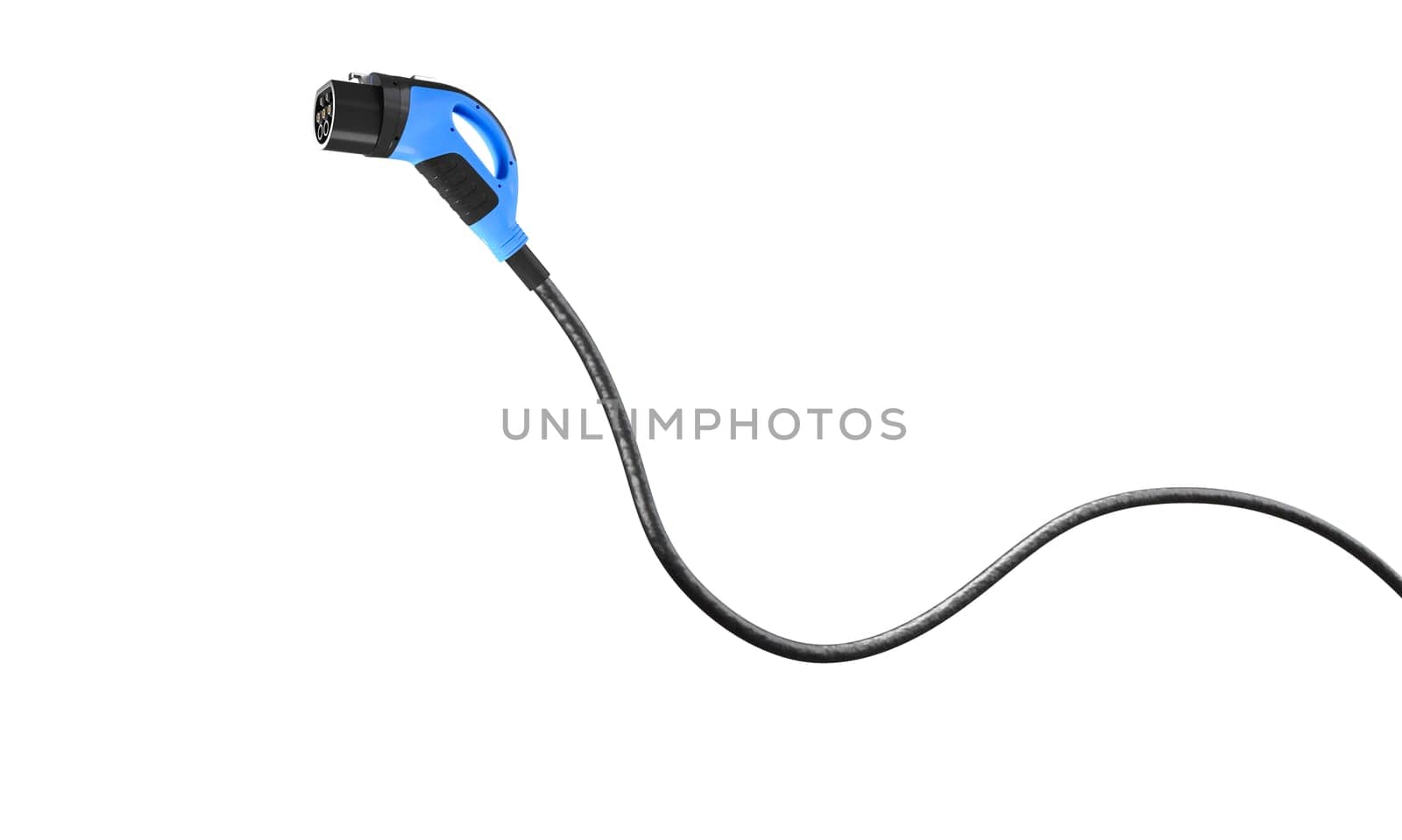 Isolated ev charger plug against a white background, 3d render