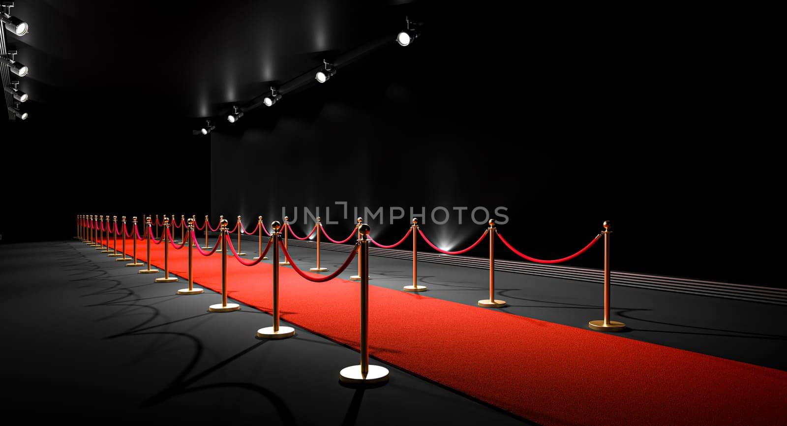 red carpet event entrance with velvet ropes. 3d render