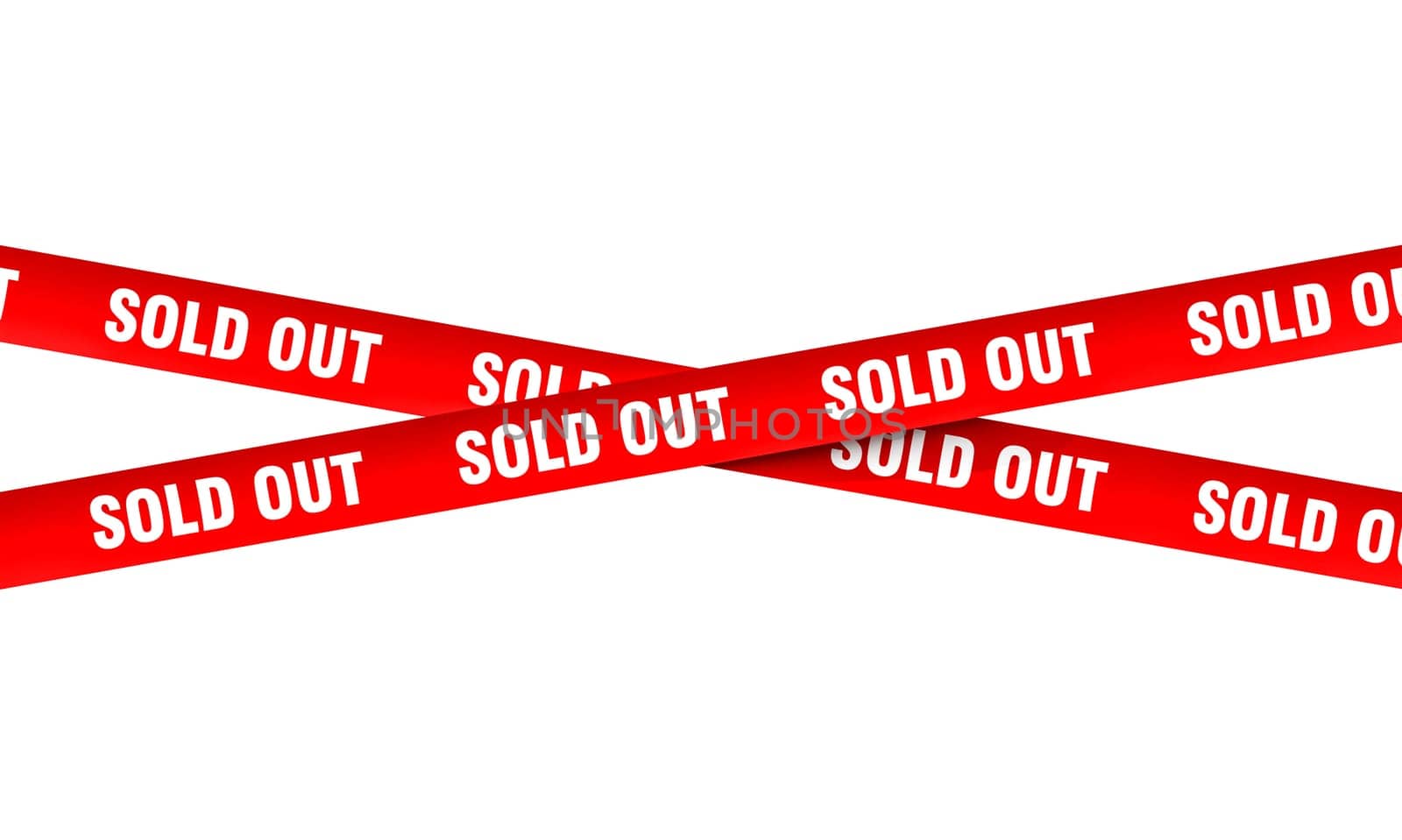Red sold out tape crossed on white background 3d render