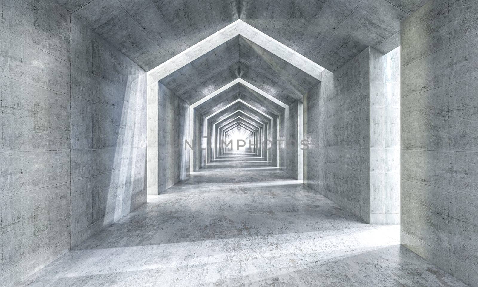 Abstract modern concrete architecture forming a vanishing point. 3d render