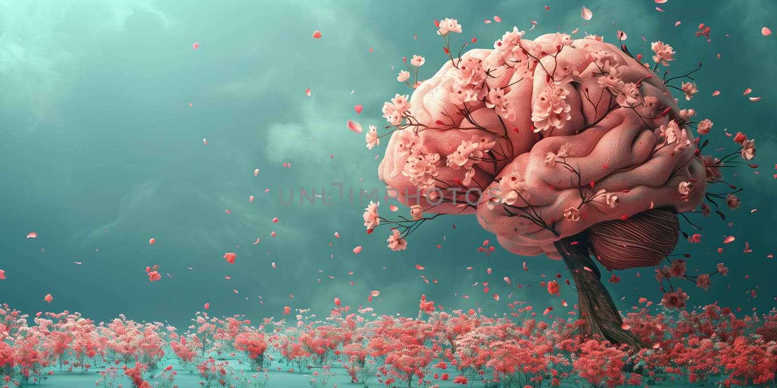 Human brain tree, self esteem, positive attitude, creativity, mental health and hope concept, consciousness mind, self healing power