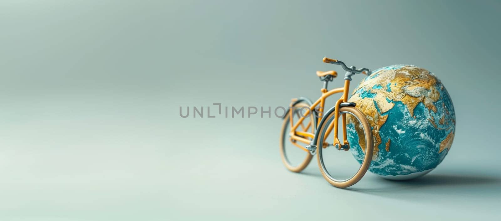 Bike with globe of planet earth, eco and environment concept, sustainable transport and travel, protect nature, bicycle day