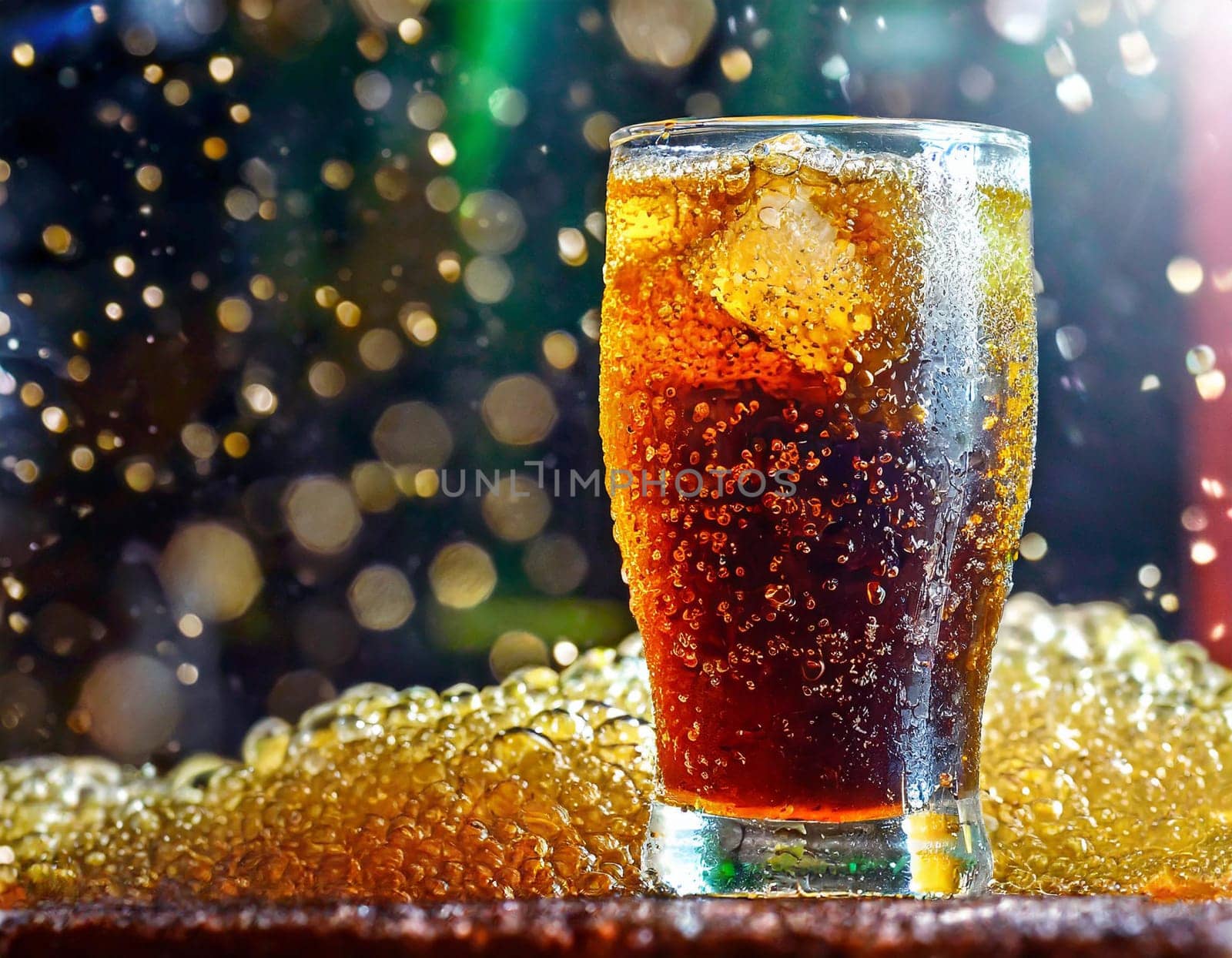 A close up shot of a glass of soda. Suitable for food and beverage concepts