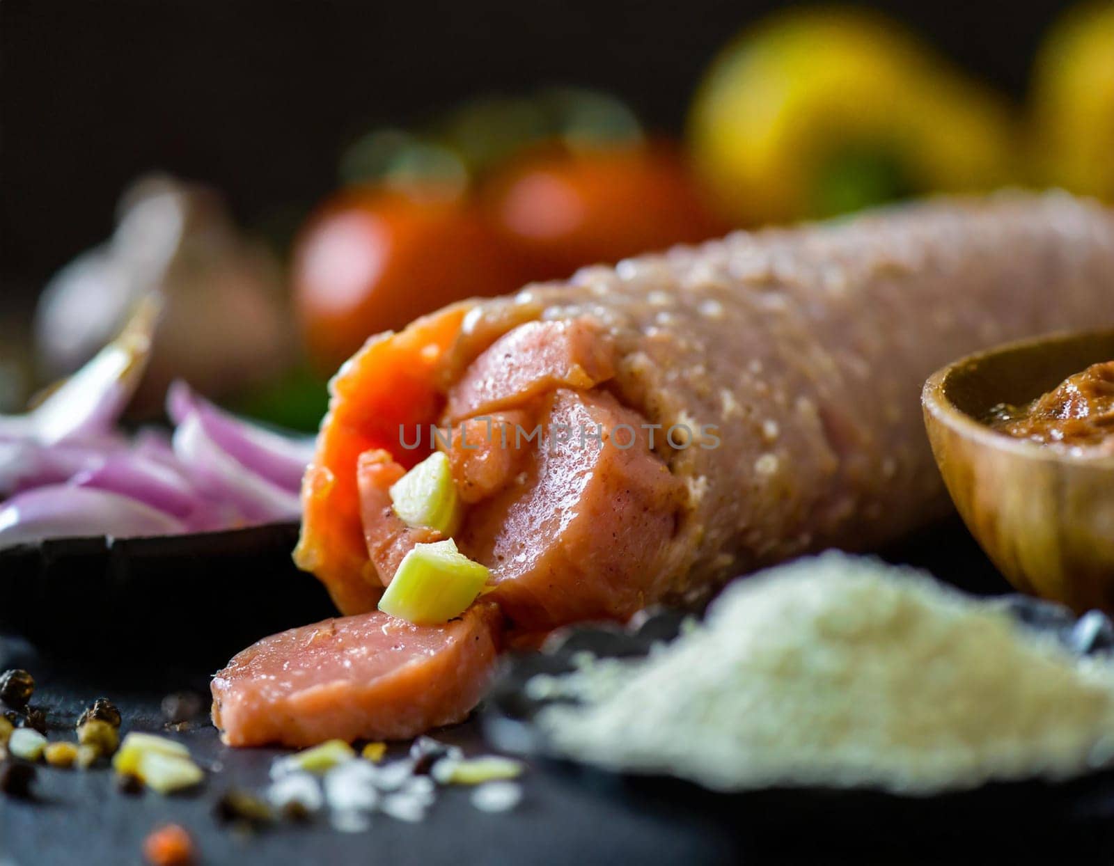 A closeup of kebab ingredients in mi. Concept Food Photography, Close-up Shots, Ingredients
