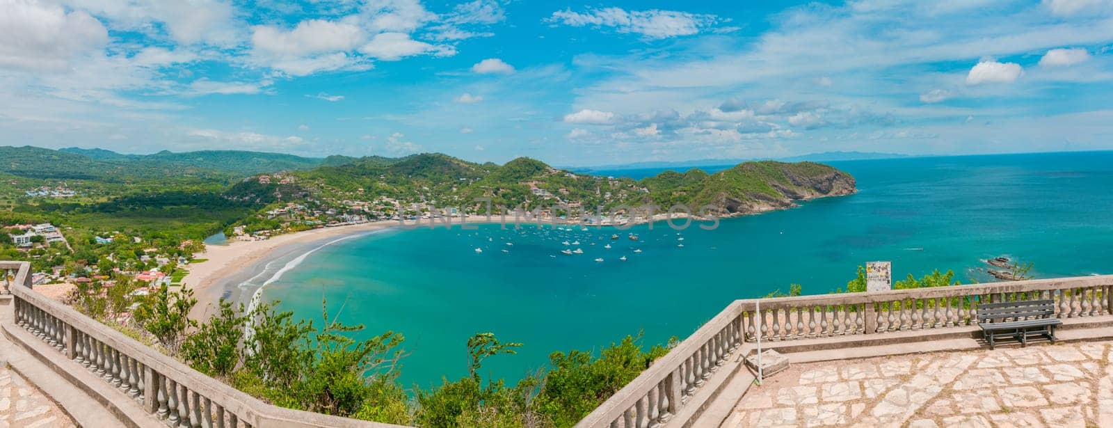 Panoramic view of the bay of San Juan del Sur, Nicaragua. Beautiful view of San Juan del Sur beach in sunny day