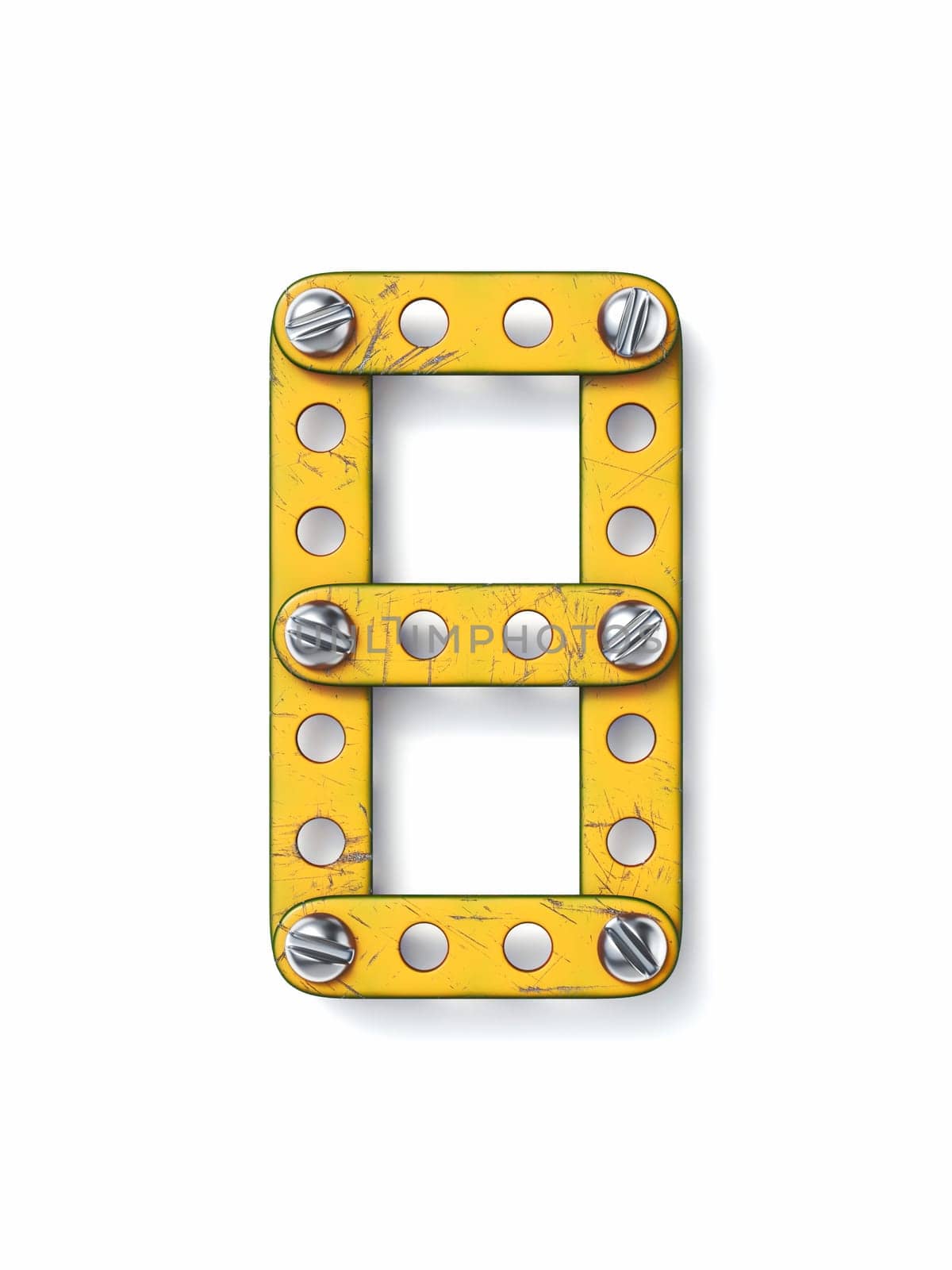 Aged yellow constructor font Number 8 EIGHT 3D rendering illustration isolated on white background