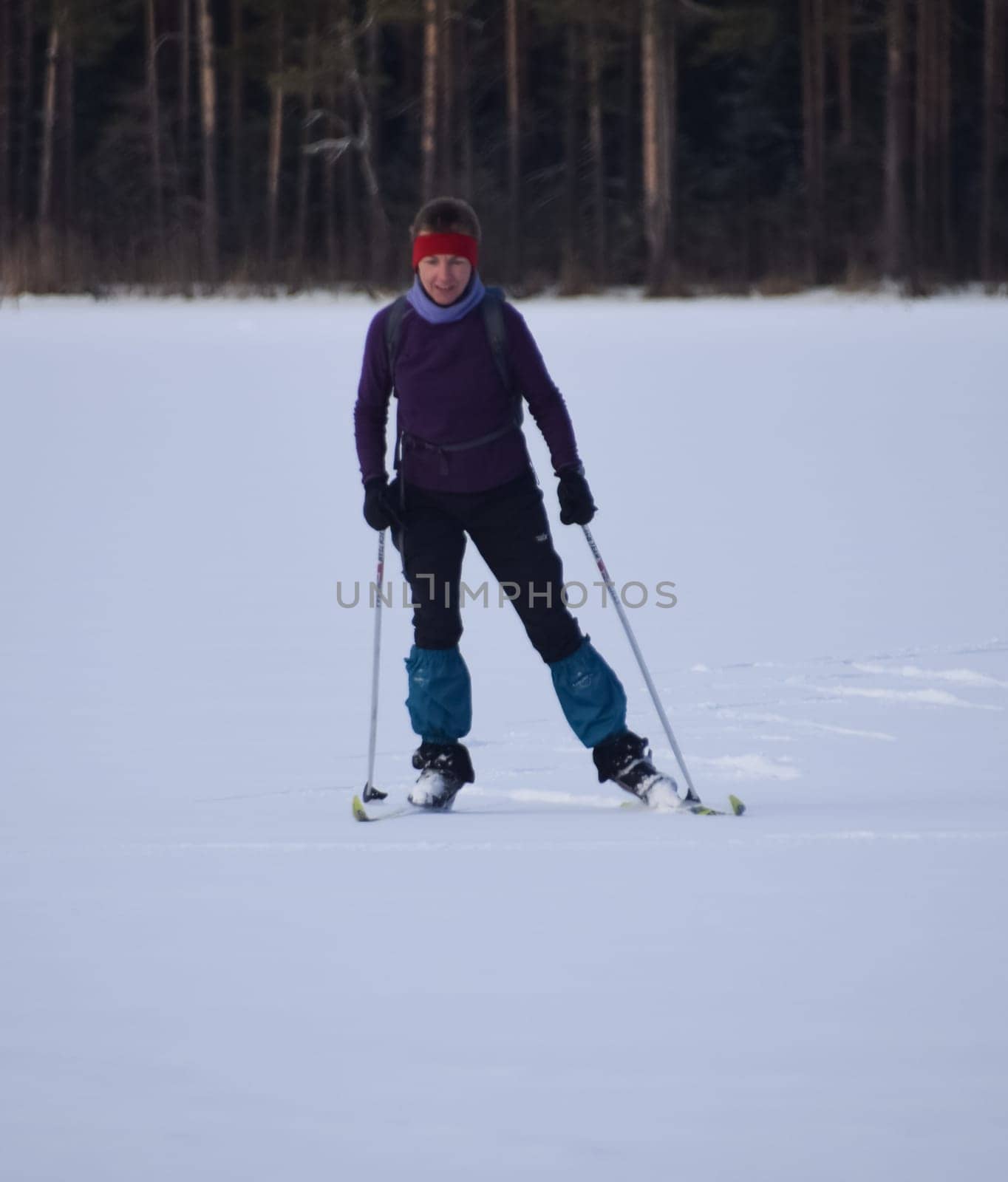 Russia, Volgodonsk - January 18, 2015: SkiingTraining ride on skis. Winter sport