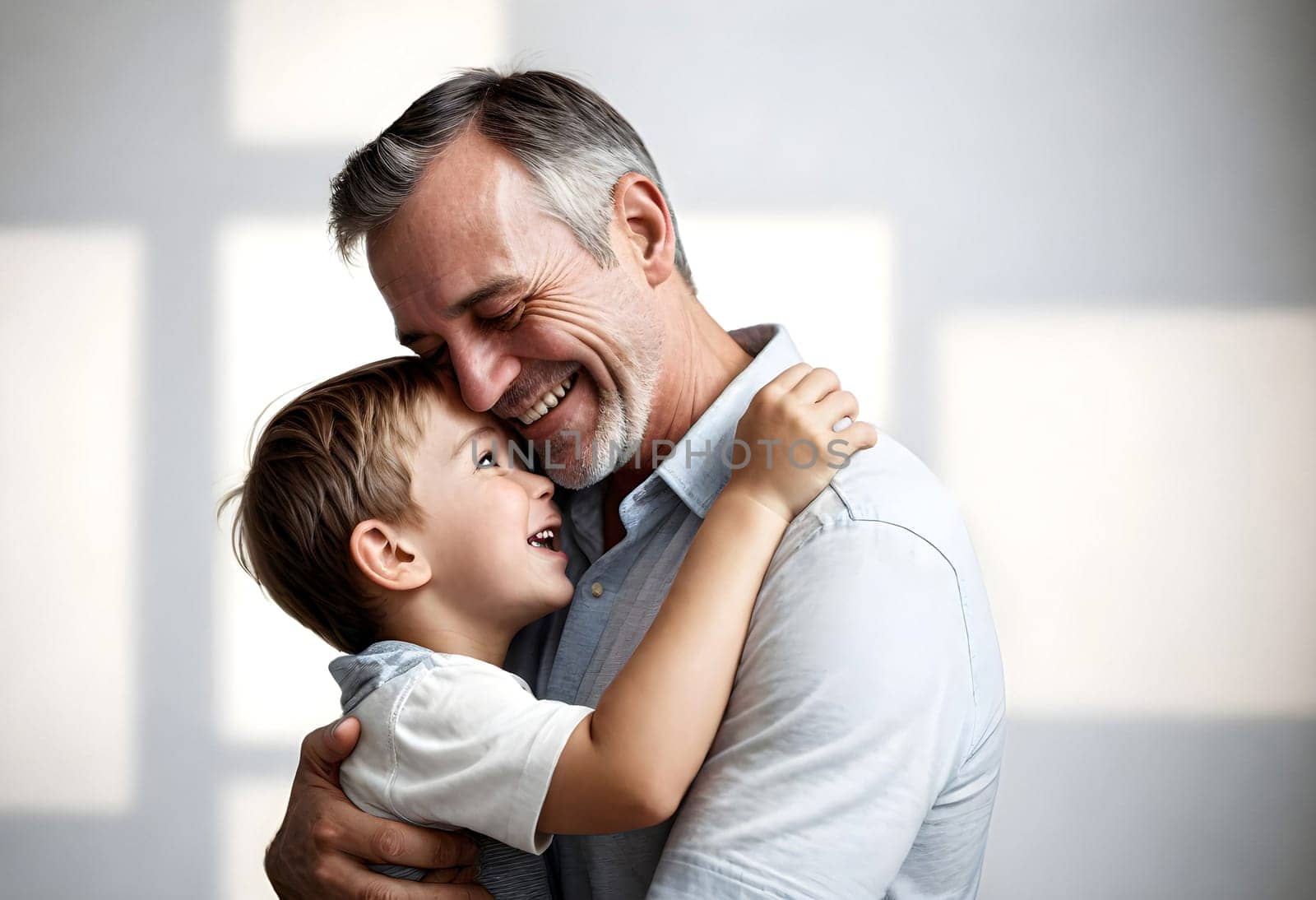 AI generated of a man and a child hug each other both smiling