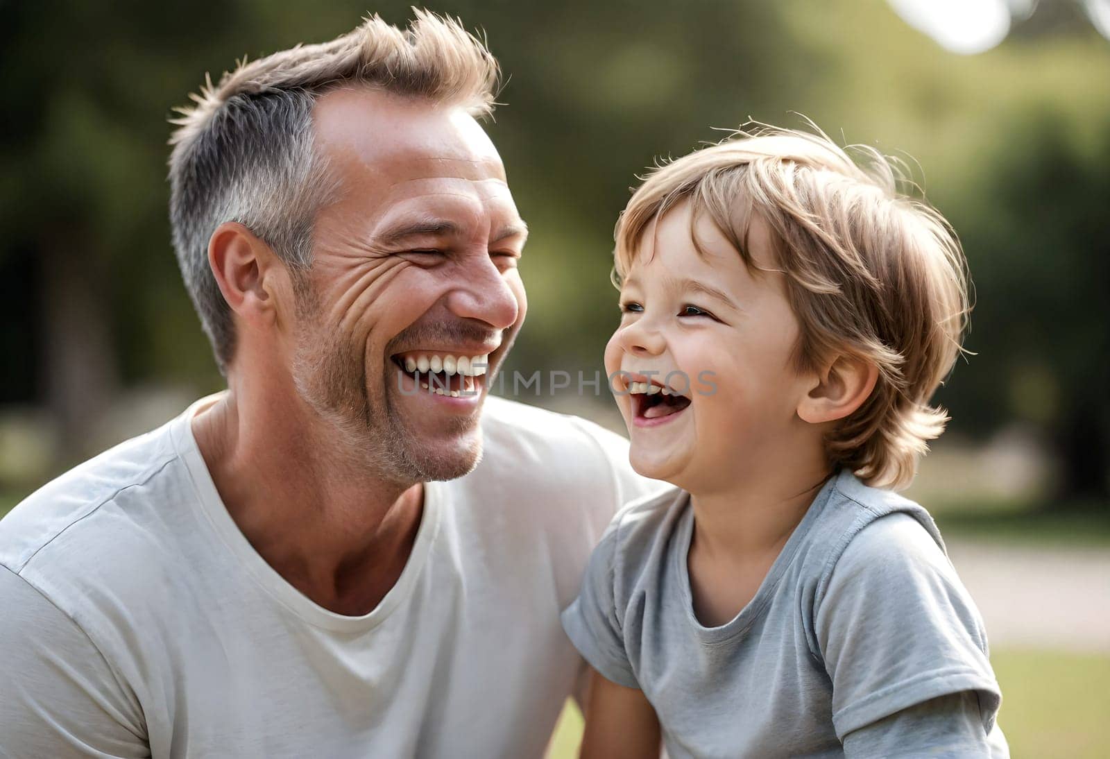 AI generated of a man smiles with a child smiling and laughing in the park