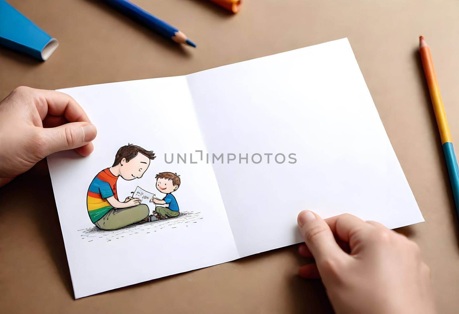 AI generated of a father and son are drawn on a card