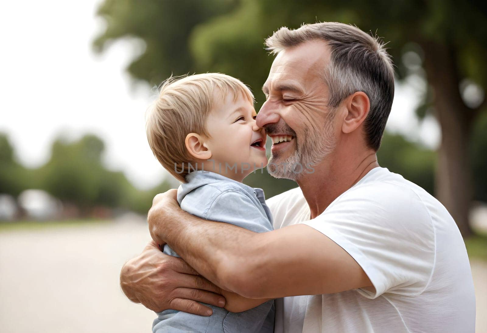 AI generated of a father and a child are smiling and hugging on the park