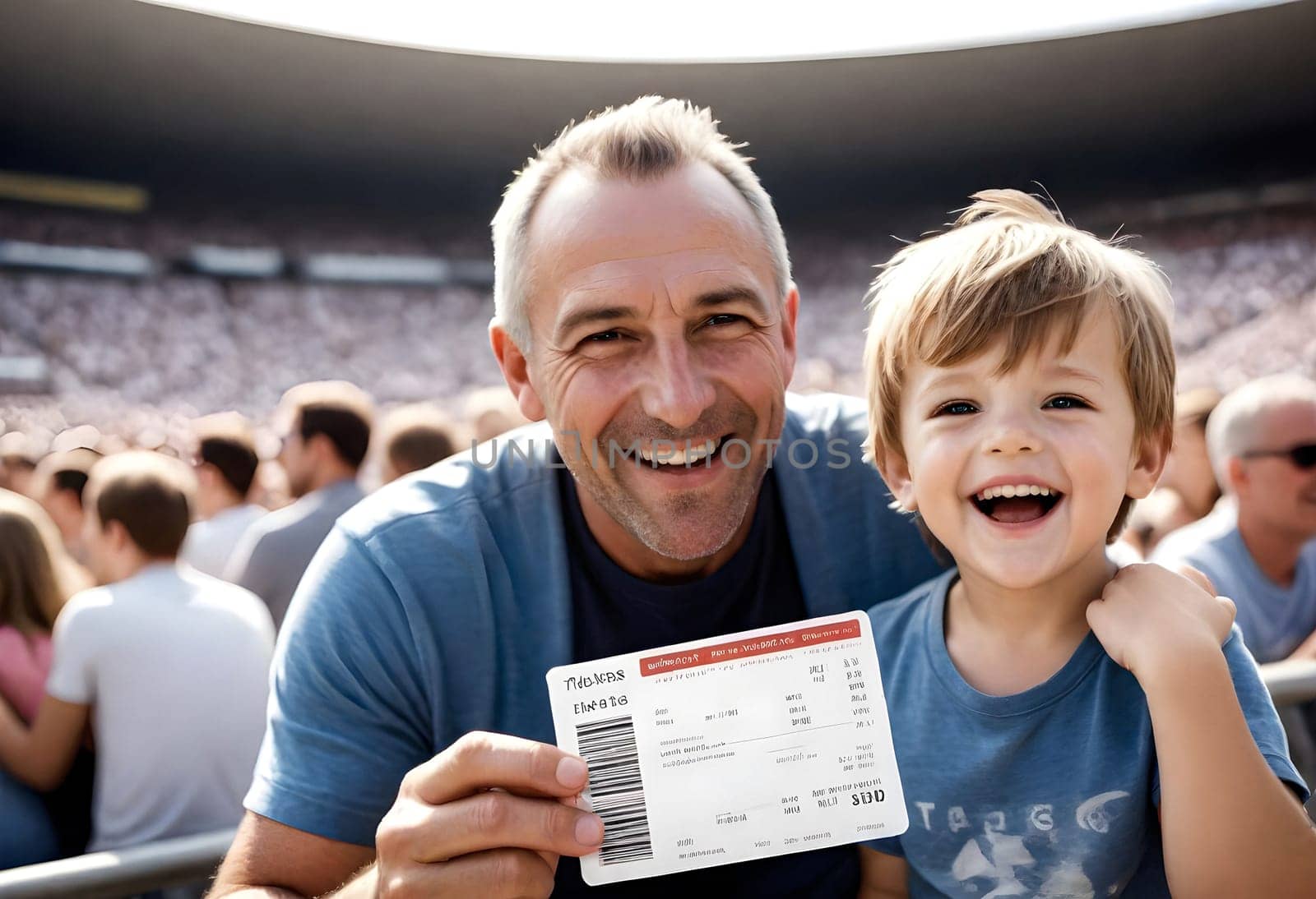 AI generated of a man and a child holding up a ticket