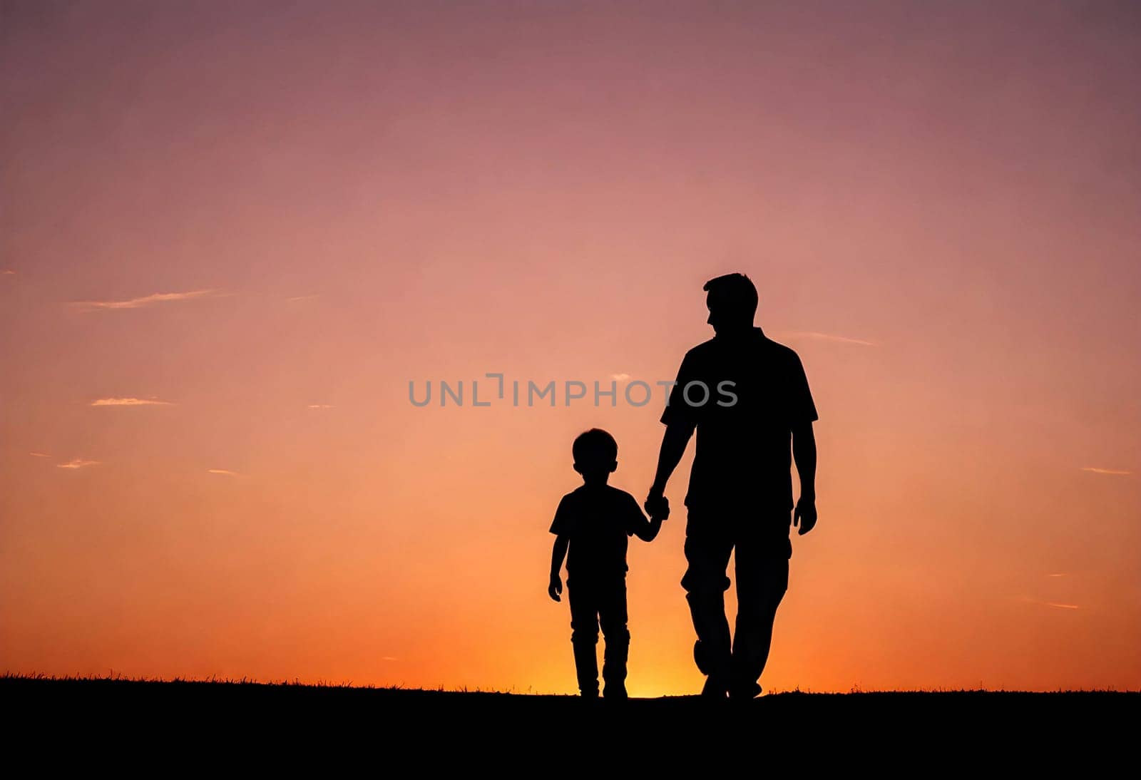 AI generated of a father and son walk in the sunset