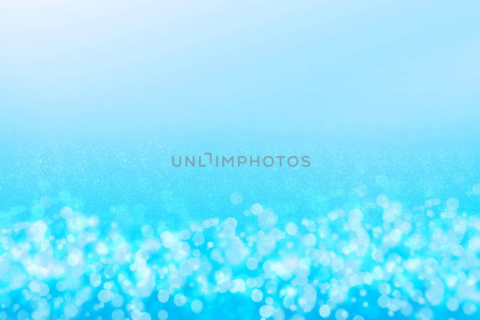 Abstract underwater illustration. Beautiful abstract gradient turquoise blue white lightening bokeh circles background texture from unterwater bubbles. Beautiful blue pastel backdrop.