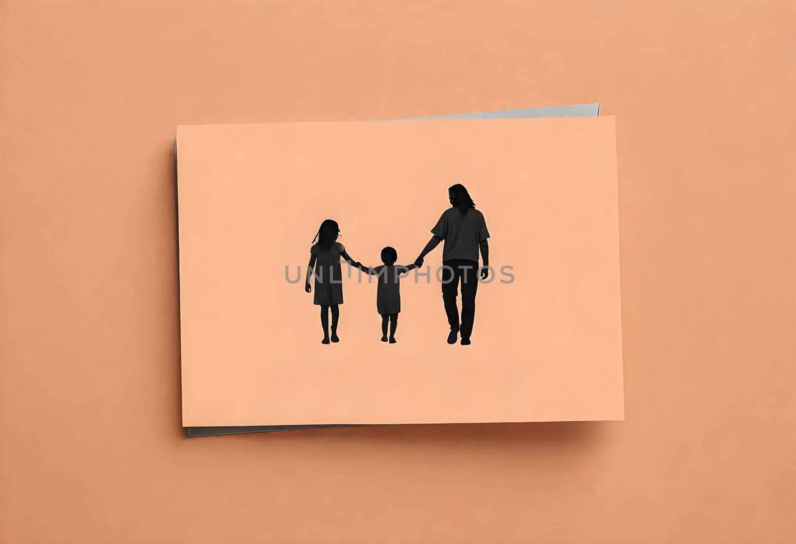 AI generated of a drawing of a family holding hands with a man and a child holding hands on card