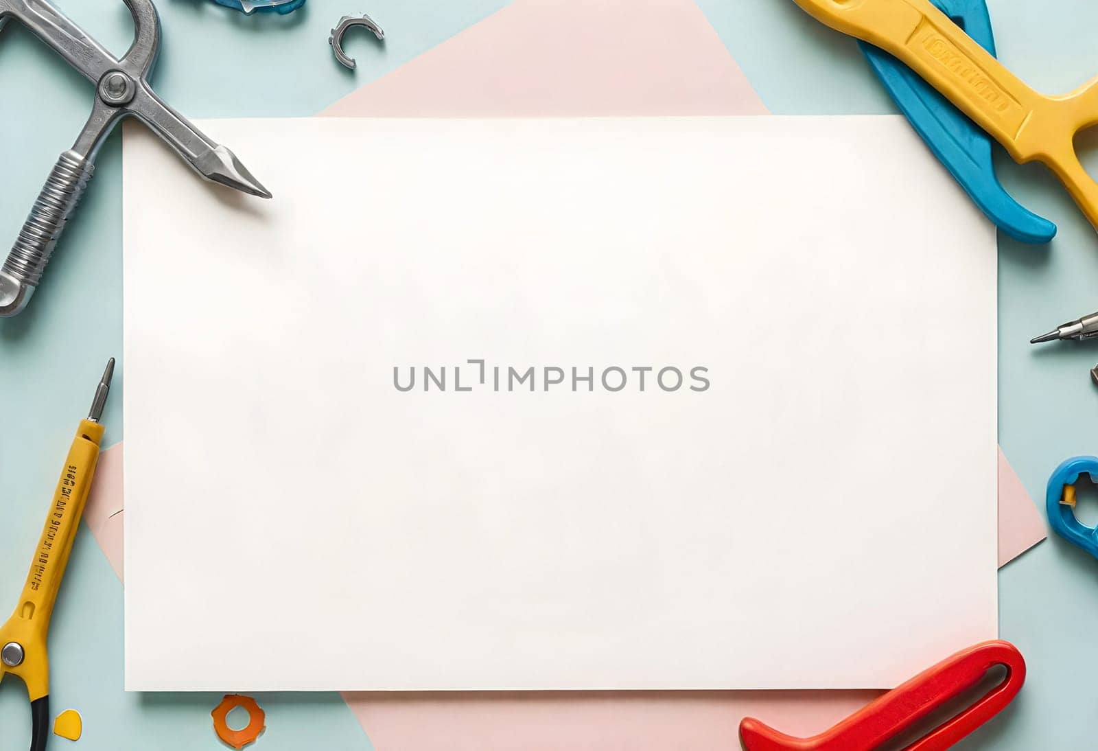 AI generated of a piece of paper that is empty, surrounded by tools