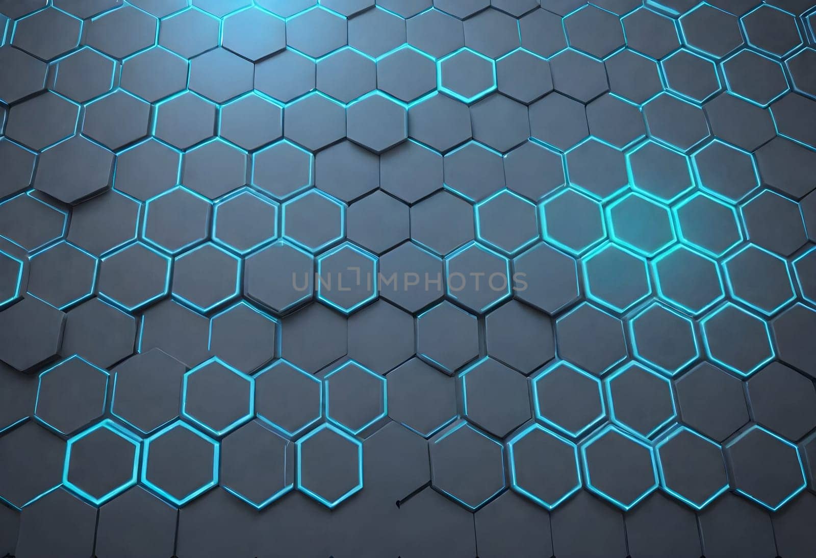 AI generated of a wall with a blue and green hexagonal pattern