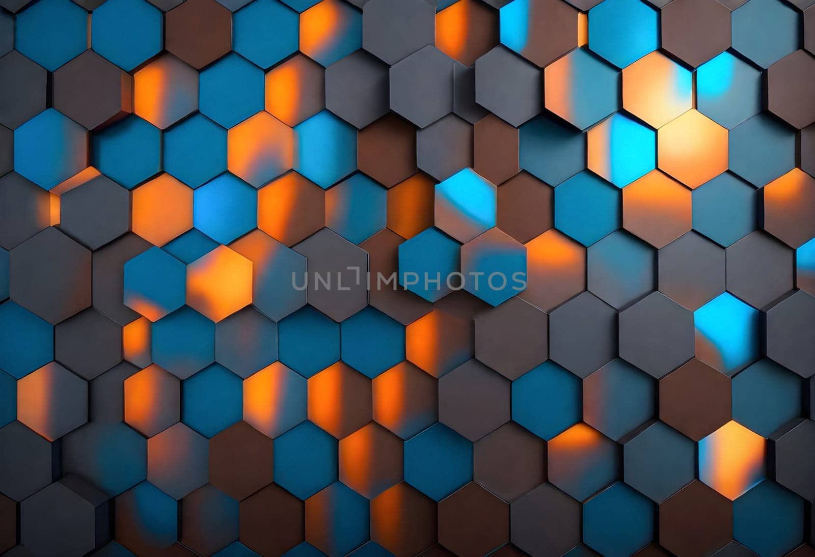 AI generated of a blue wall with 3d hexagonal patterns with a light on it