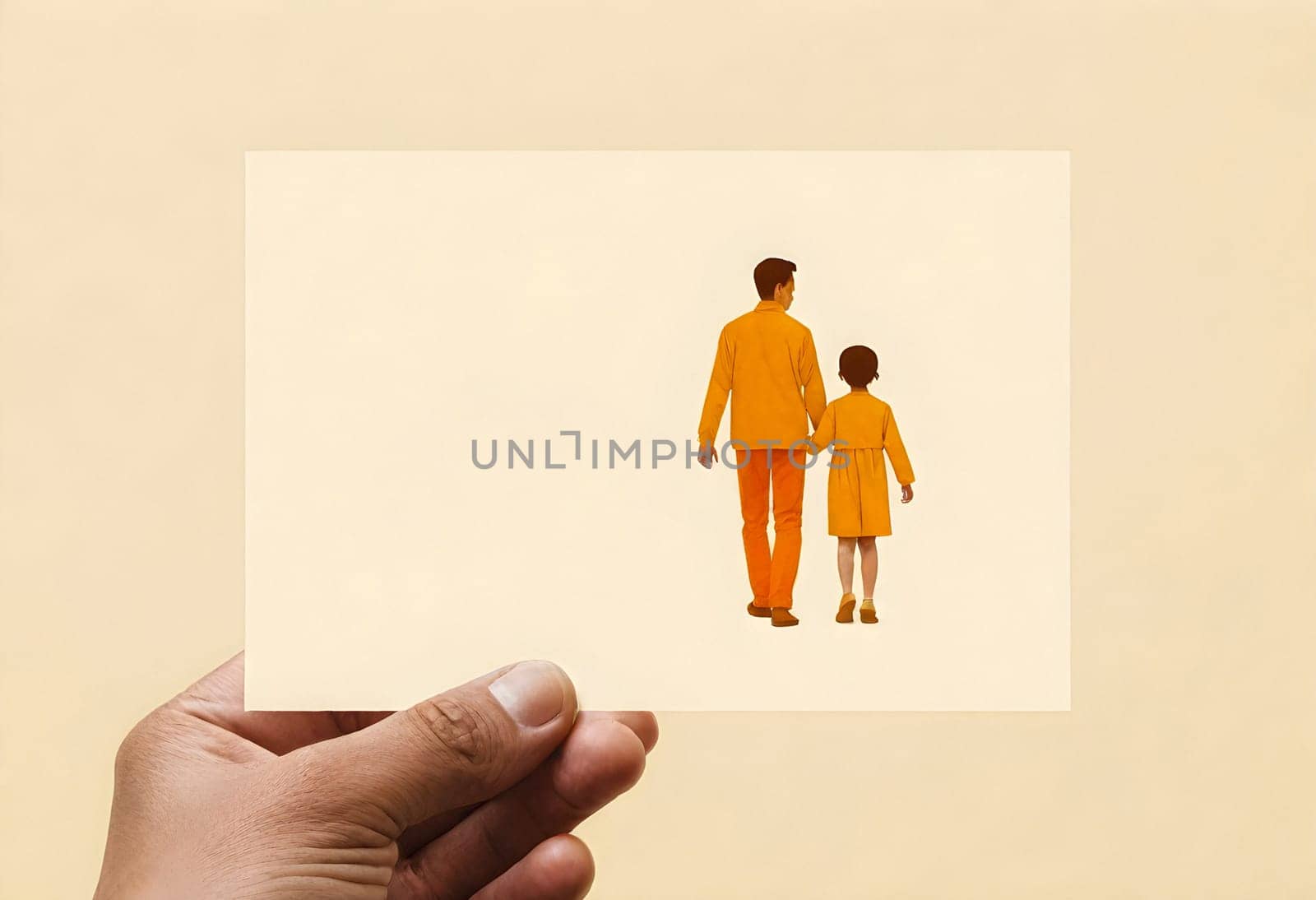 AI generated of a man and a girl are holding hands on card