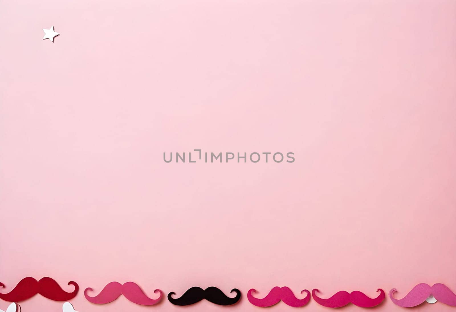 AI generated of pink gradient and black of mustaches on the bottom of pink background with stars