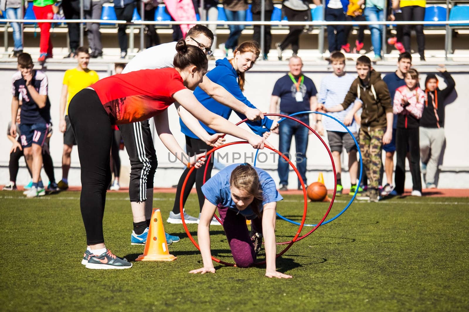 Russia, Volgodonsk - may 17, 2015: Relay all-round. Competition program with multiple exercises