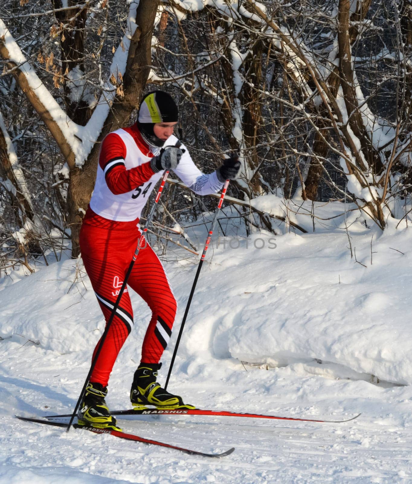 Russia, Volgodonsk - January 18, 2015: SkiingTraining ride on skis Winter sport