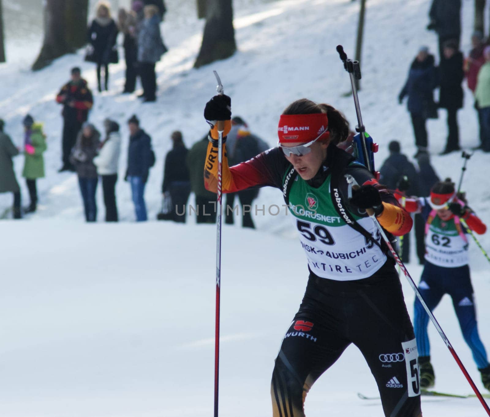 Russia, Volgodonsk - January 18, 2015: SkiingTraining ride on skis Winter sport
