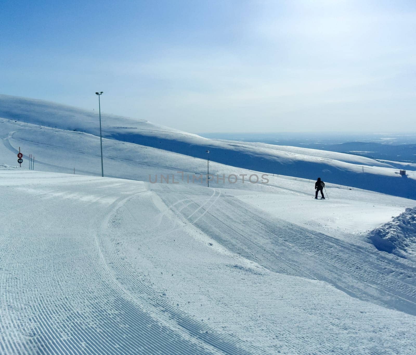 Skiing. Training ride on skis. Winter sport