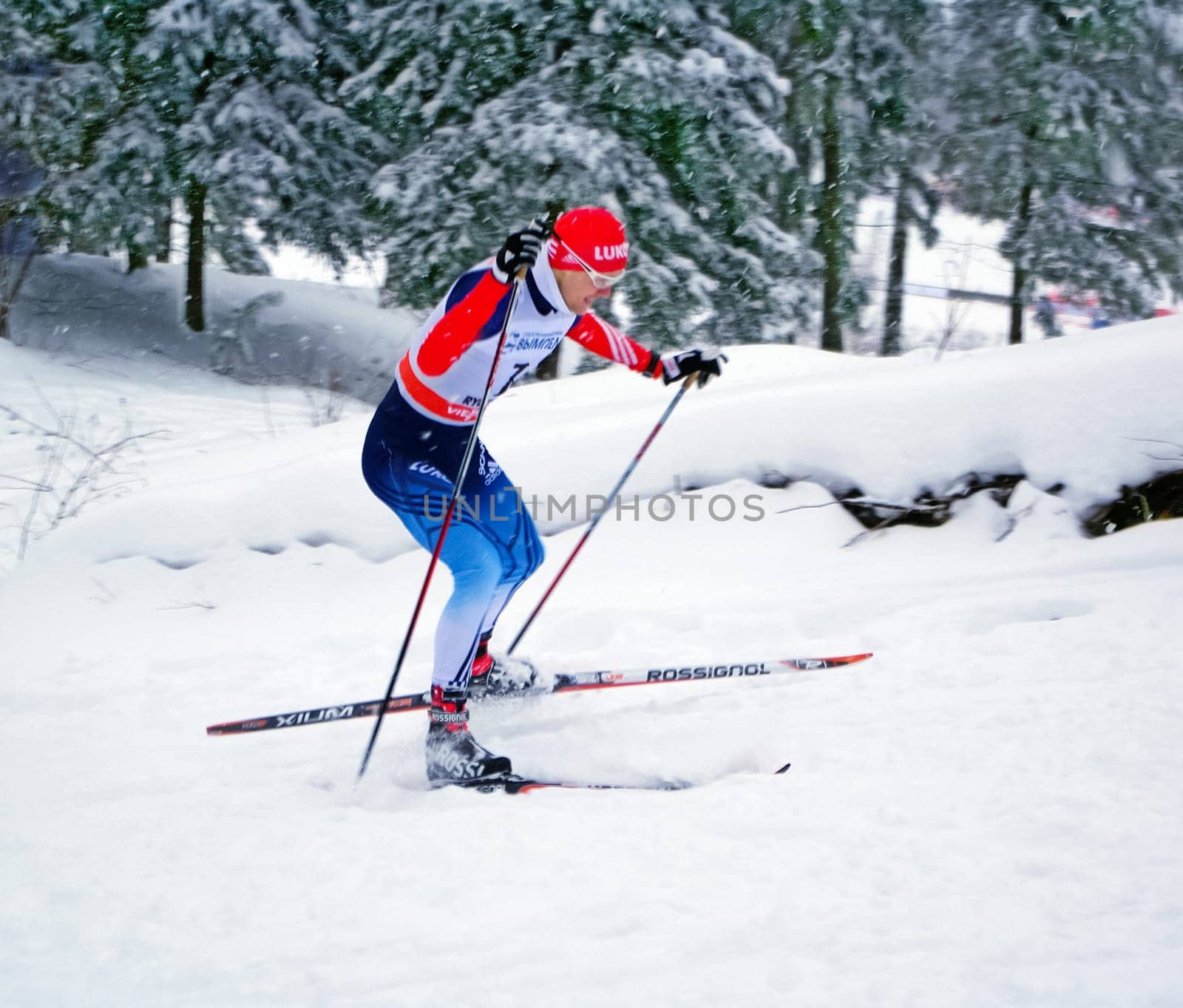 Russia, Volgodonsk - January 18, 2015: SkiingTraining ride on skis Winter sport