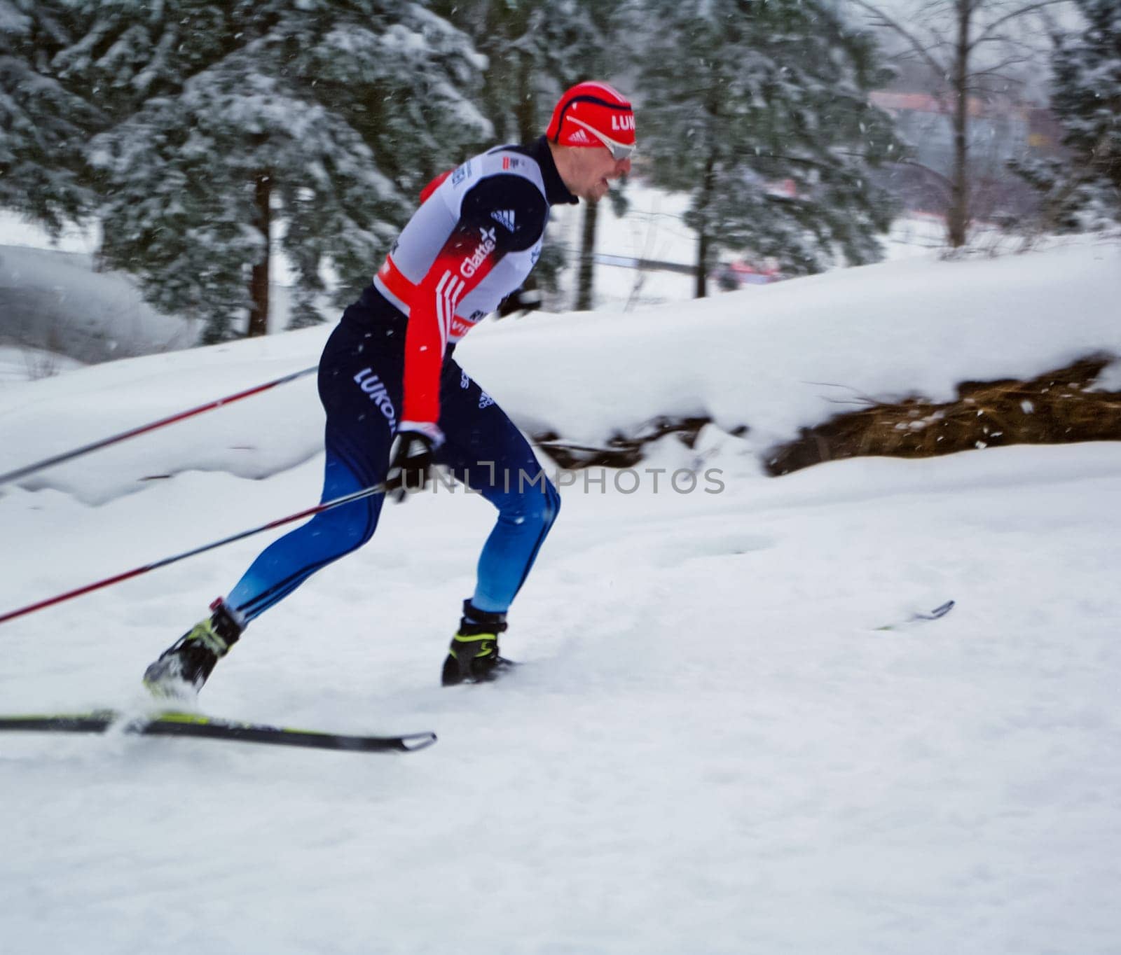 Russia, Volgodonsk - January 18, 2015: SkiingTraining ride on skis Winter sport