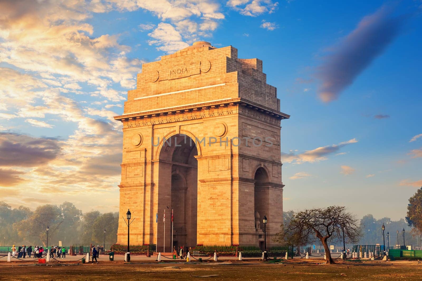 Beautiful India Gate at sunrise, Rajpath, New Dehli, India