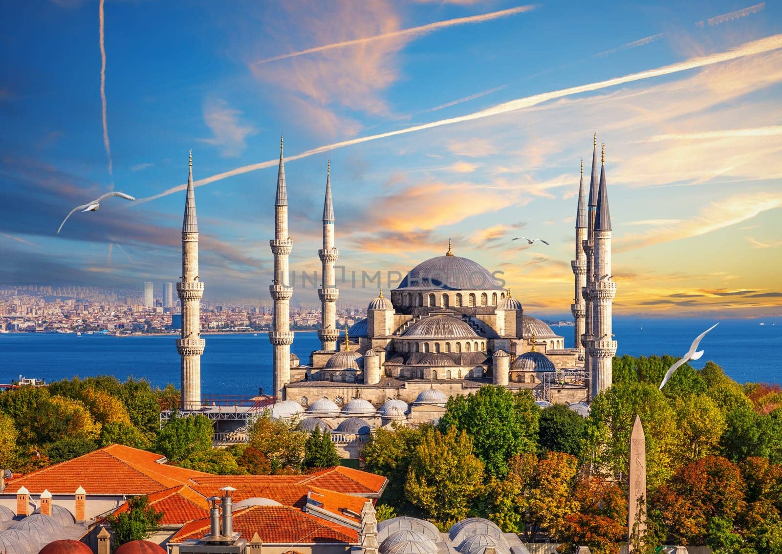 The Blue Mosque or Sultan Ahmet Mosque of Istanbul, evening view, Turkey.