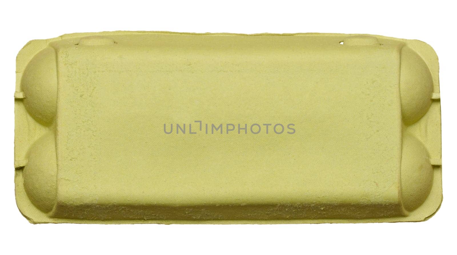 Green recycled egg carton box on isolated background, storage. Top view