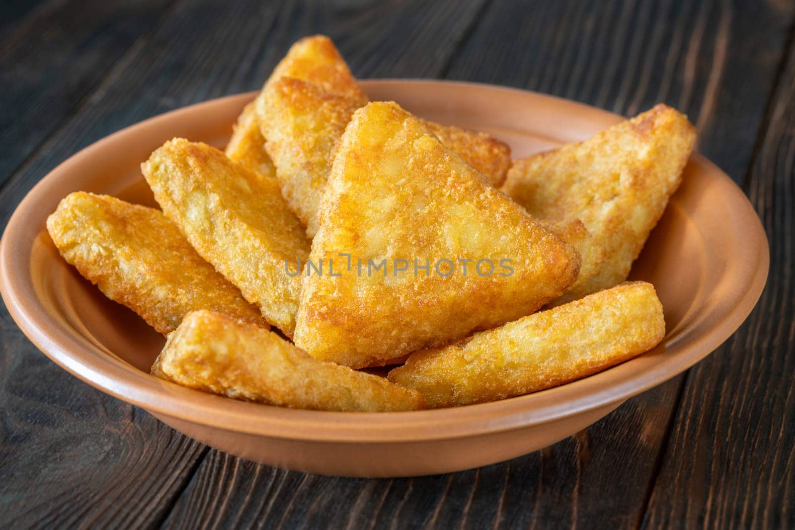 Hash Browns triangle patties in the bowl