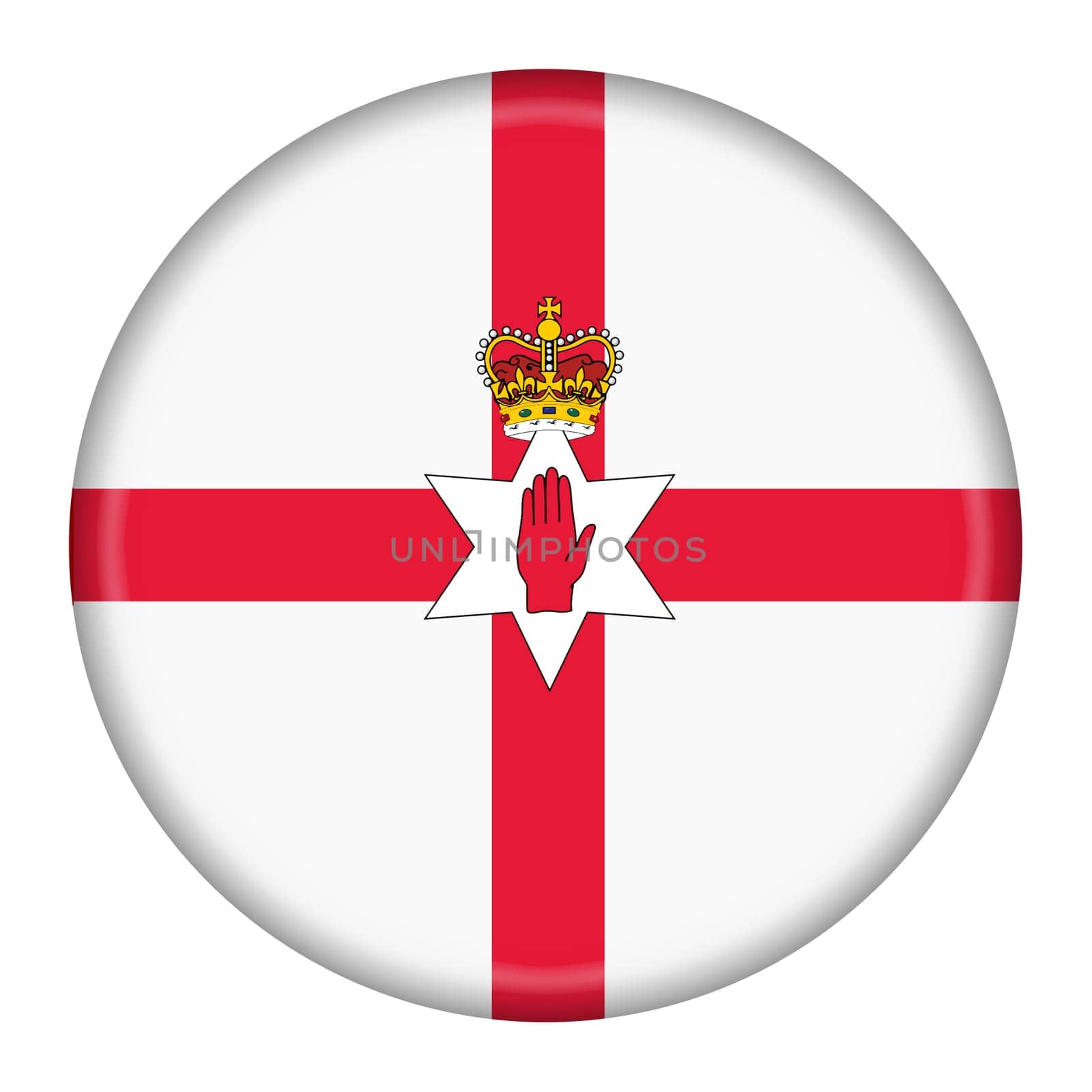 A Northern Ireland flag button 3d illustration with clipping path