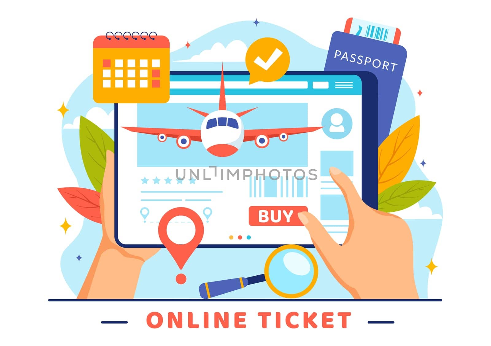 Online Travel Ticket Vector Illustration Through transportation and Journey Provider App for Booking in Flat Cartoon Background Design