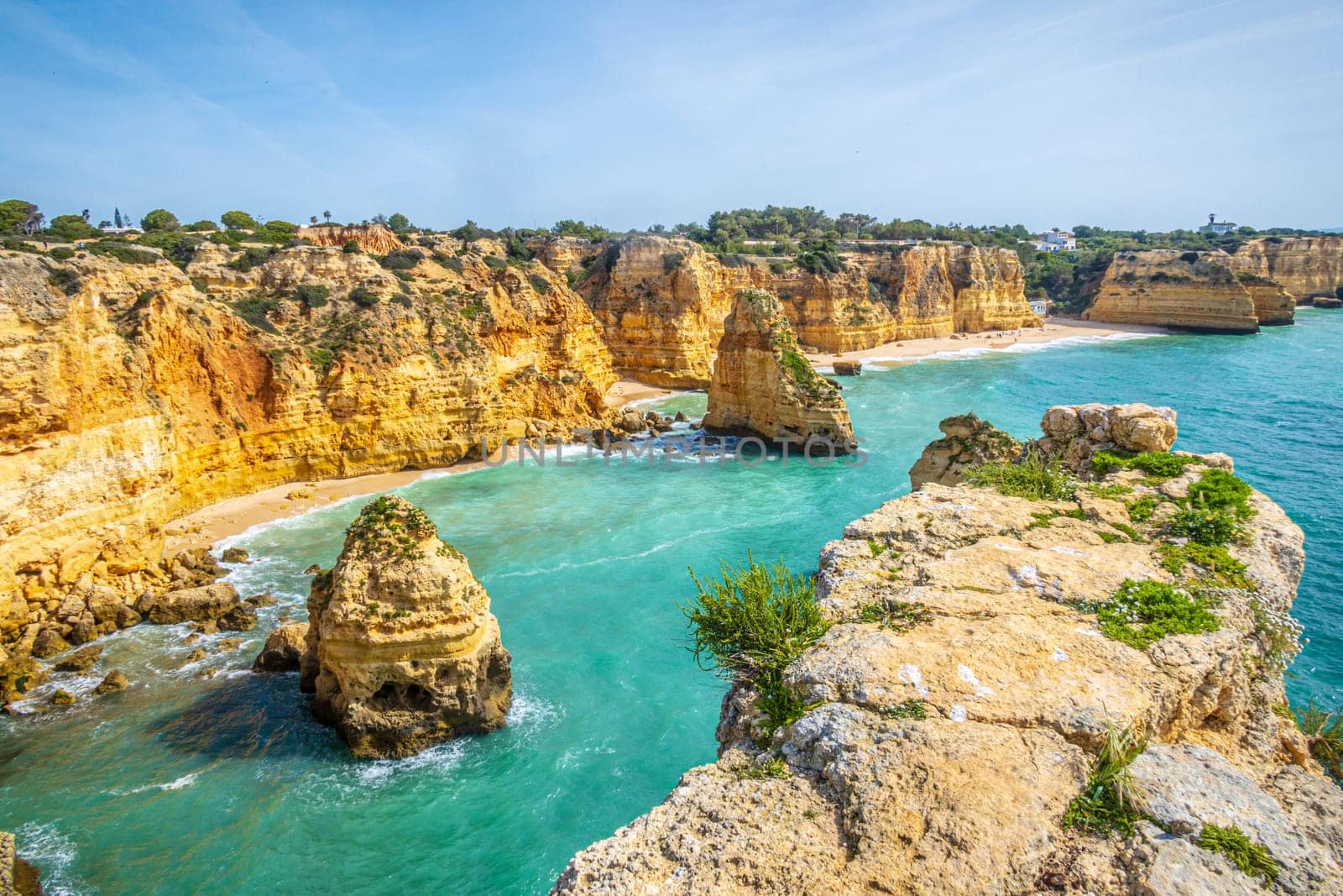 Spectacular cliffs and beach photographed near Praia da Marinha and Benagil in Algarve, Portugal