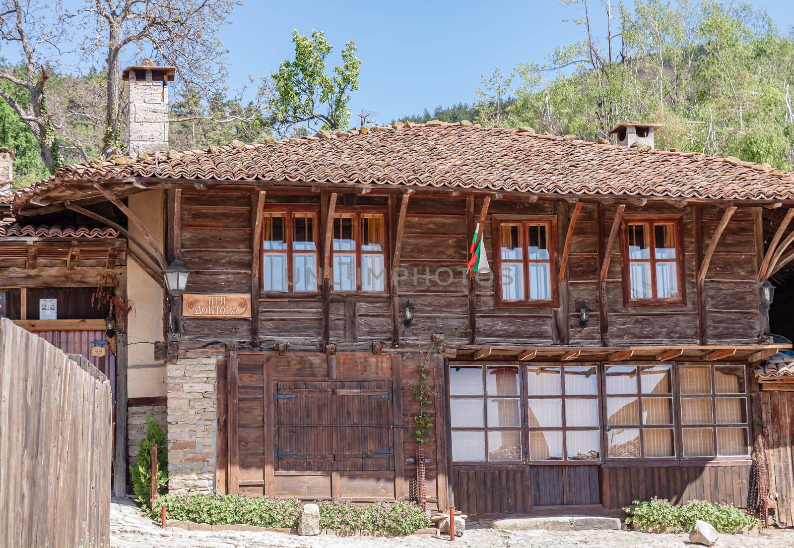 Detail from a Bulgarian Revival style house. Selective focus with shallow depth of field.