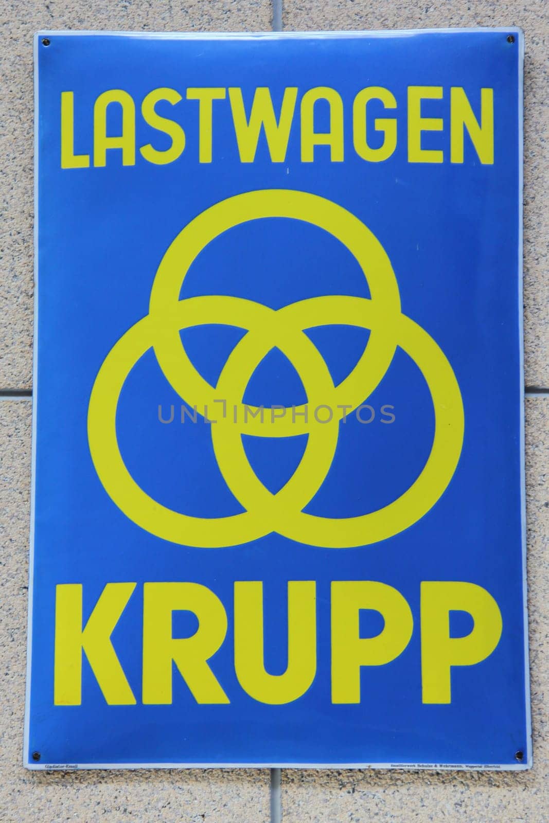 Bonn, Germany Jun 10, 2019: Fried. Krupp Motoren und Kraftwagenfabriken (short: Krupp Krawa) was a subsidiary of the German heavy industry company Krupp (today part of ThyssenKrupp) and manufactured commercial vehicles, trucks, dump trucks and buses that bore the Krupp brand name.