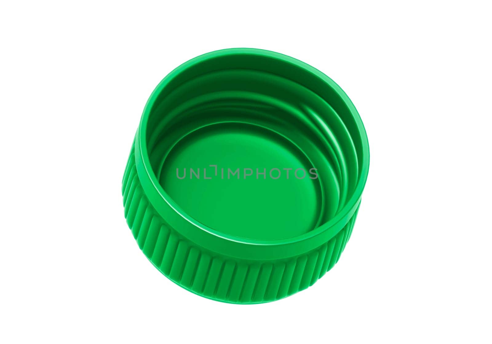 Green plastic bottle caps isolated on white background