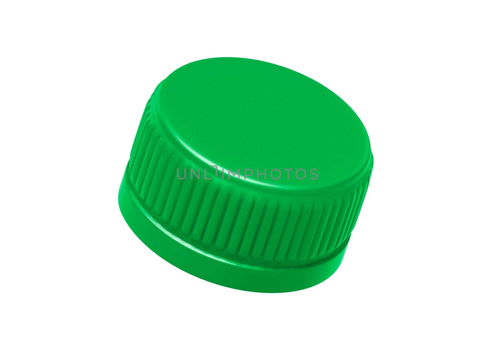 Green plastic bottle caps isolated on white background