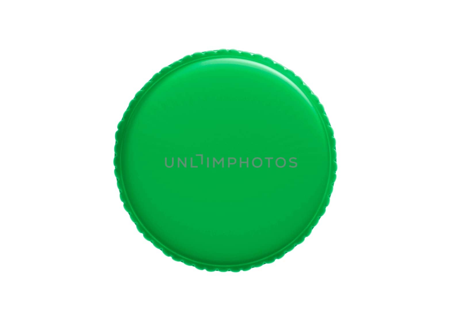 Green plastic bottle caps isolated on white background