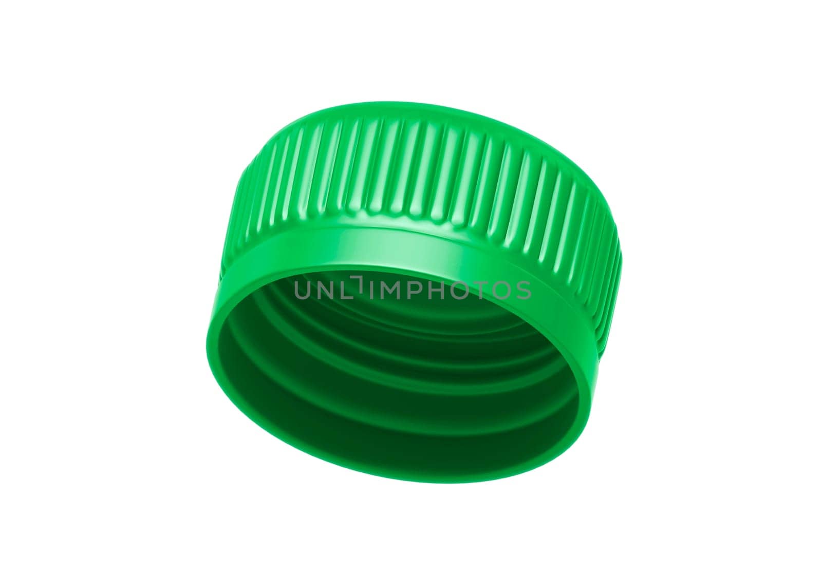 Green plastic bottle caps isolated on white background