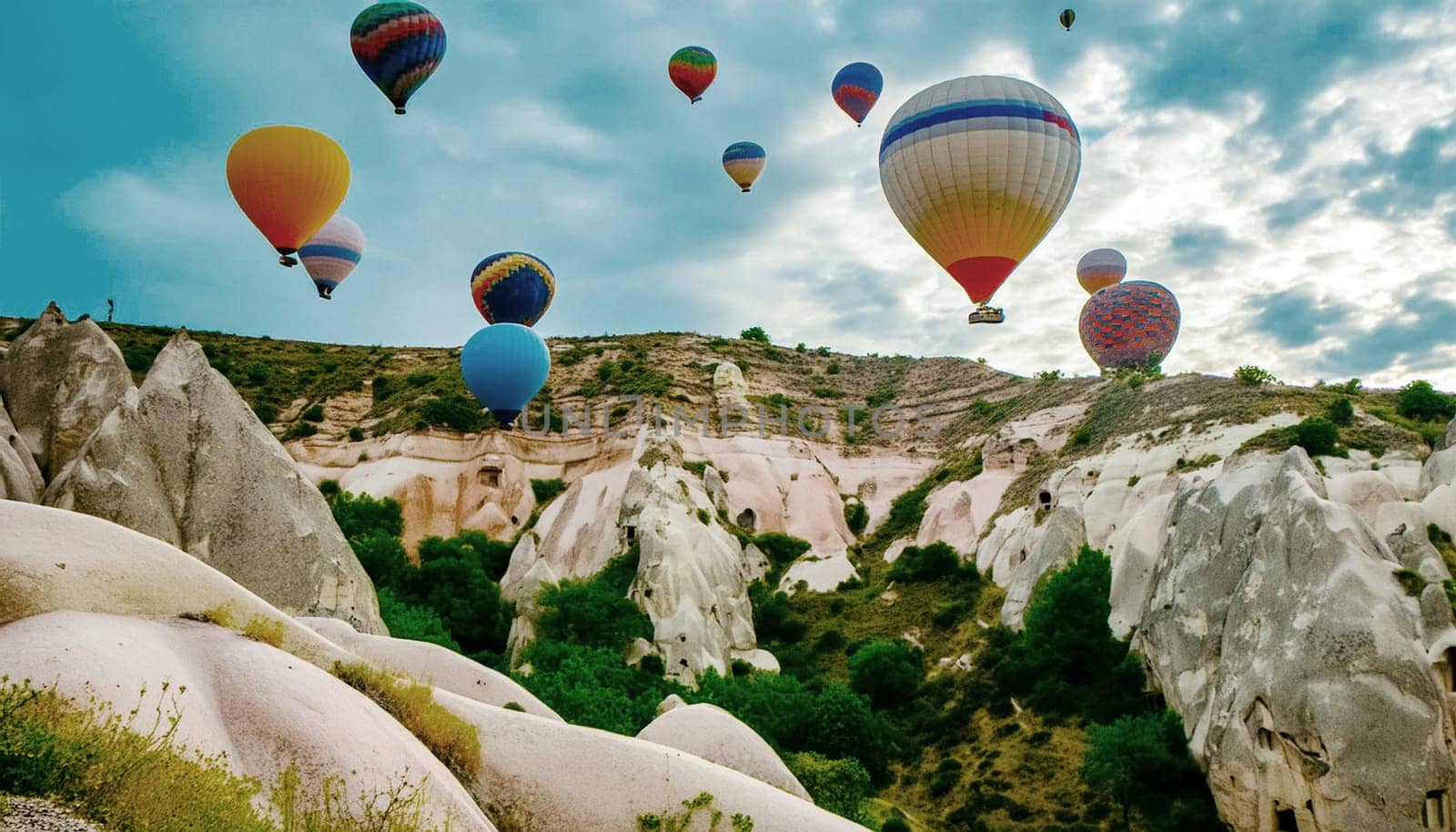 Many Hot Air Balloons In Cappadocia Turkey