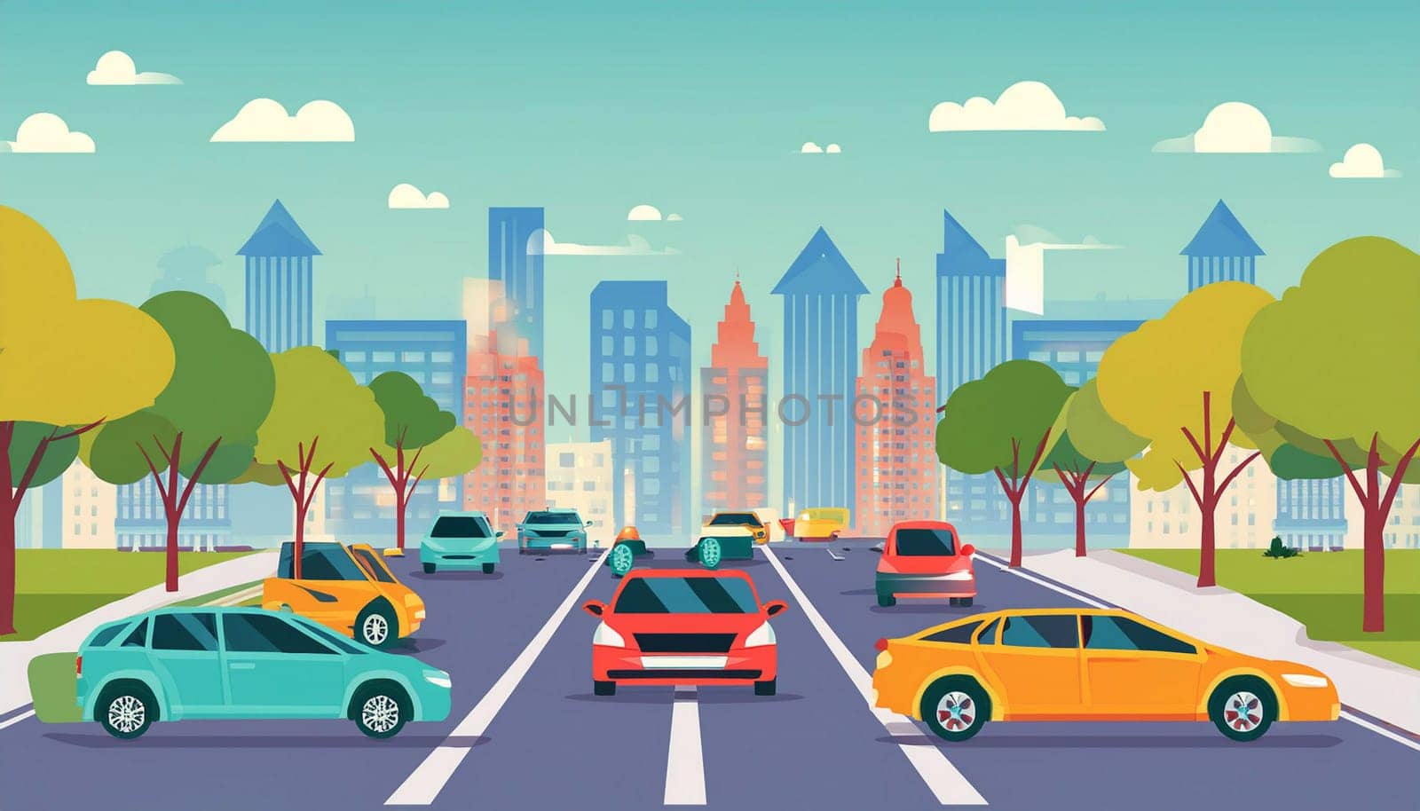 Commuters Stuck in Traffic: A Flat Design Scene