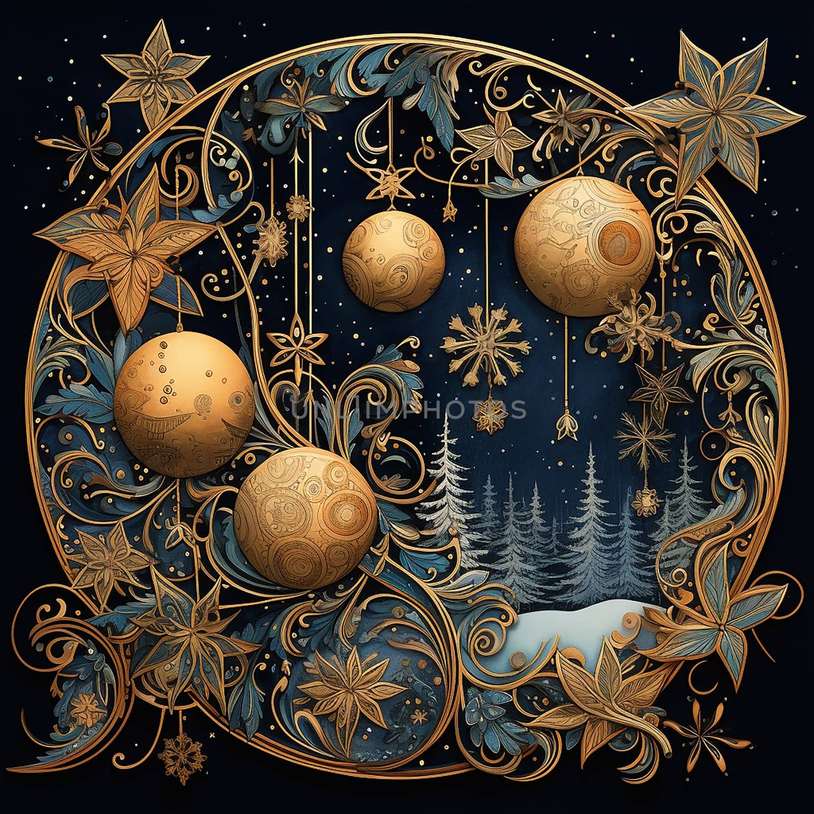Exquisite space design with celestial bodies and holiday motifs, space for copying.Concept art, holiday posters, holiday cards, elegant event invitations.