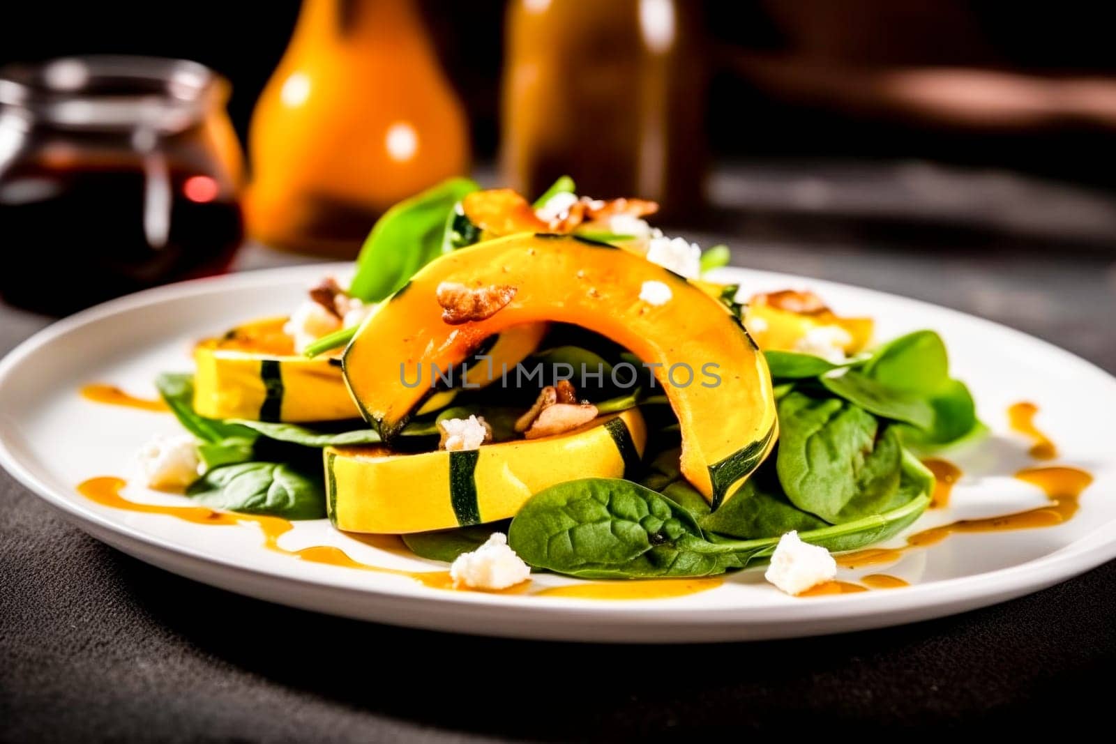 A plate of salad with zucchini and spinach.