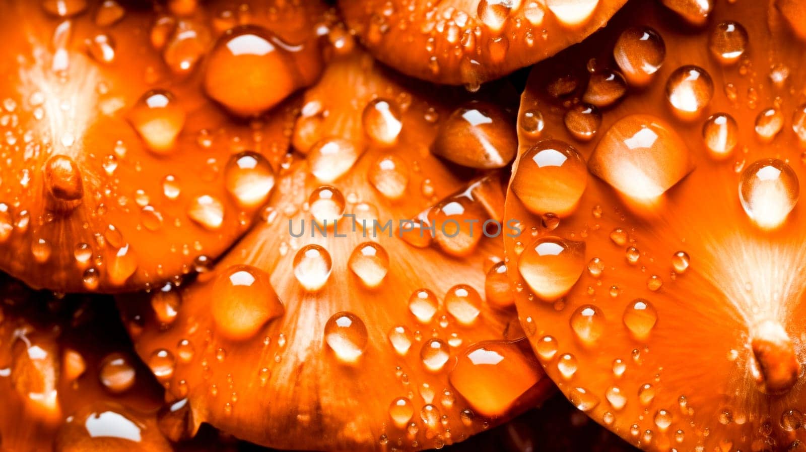 Close-up of mushroom caps with water droplets on them,macro background